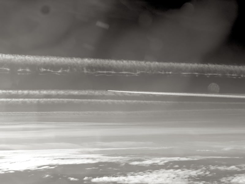 Photograph of contrails in the sky