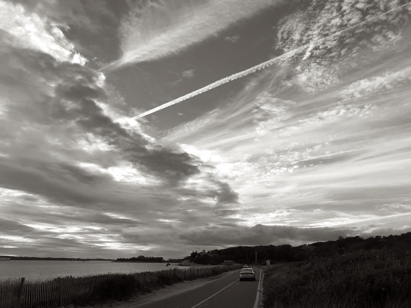 Photograph of contrails in the sky